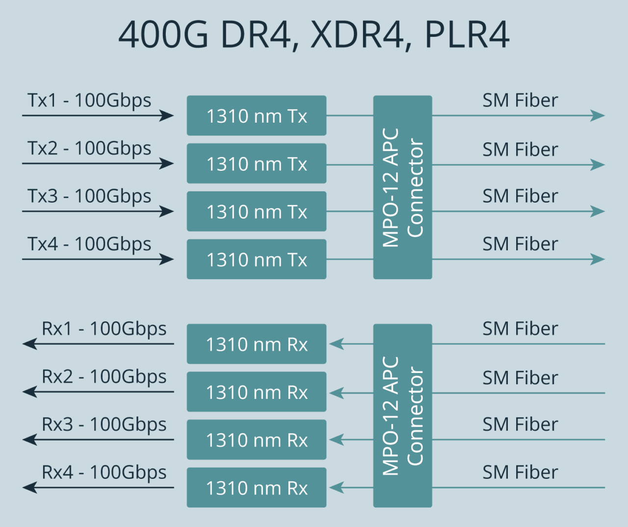 Tech Graphic of TAP - 400G DR4, XDR4, PLR4 of Cubro Network Visibility